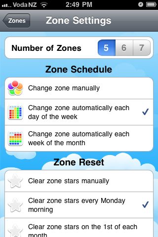 Zone settings