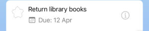 Due date on task Return Library Books