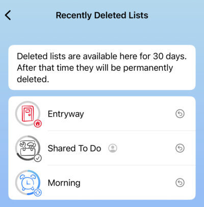 Recently Deleted Lists