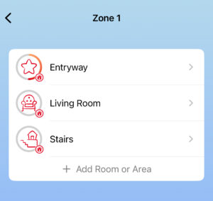 Zone 1 includes rooms Entryway, Living room, stairs