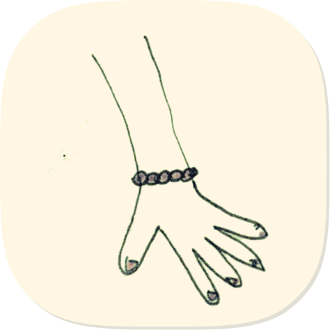 Drawing of a hand with a beaded bracelet