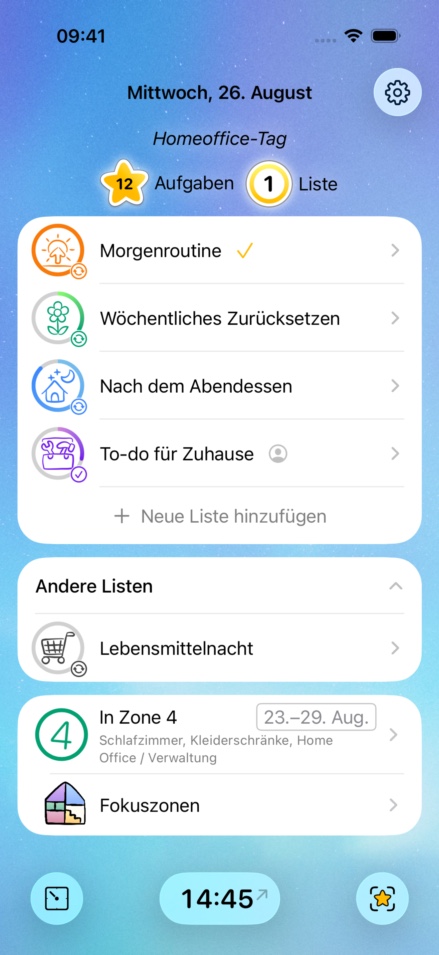 Screenshot of Home Routines app running in German